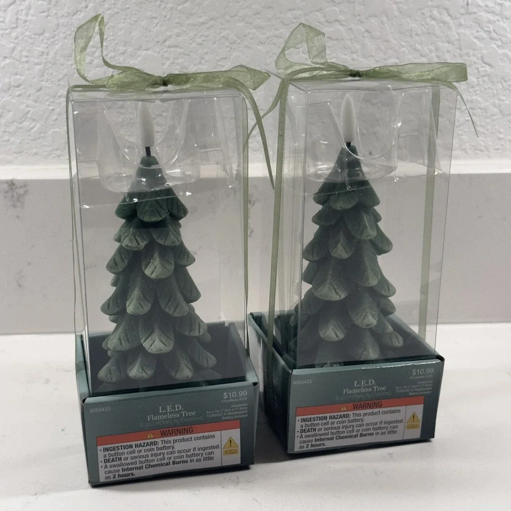 Hobby Lobby LED Flameless Christmas Tree Candles Green Set of 2 - 7in 2026 NEW